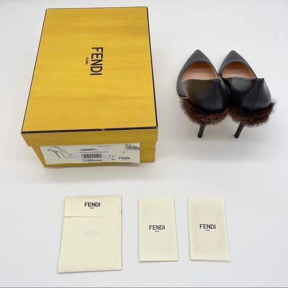 Fendi Leather Closed Toe Pumps in Black w/ Mink Fur on Heels Women Size 39.5 - Picture 8 of 15